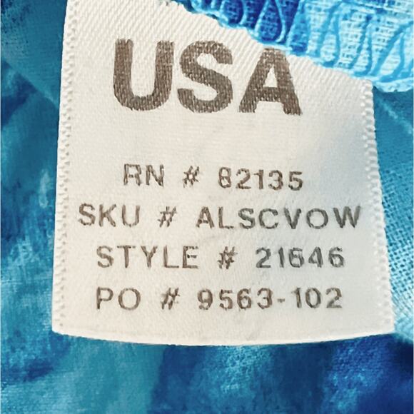 Fresh Produce Linen Blouse Coastal Turtle Print Blue Size M - Picture 7 of 9